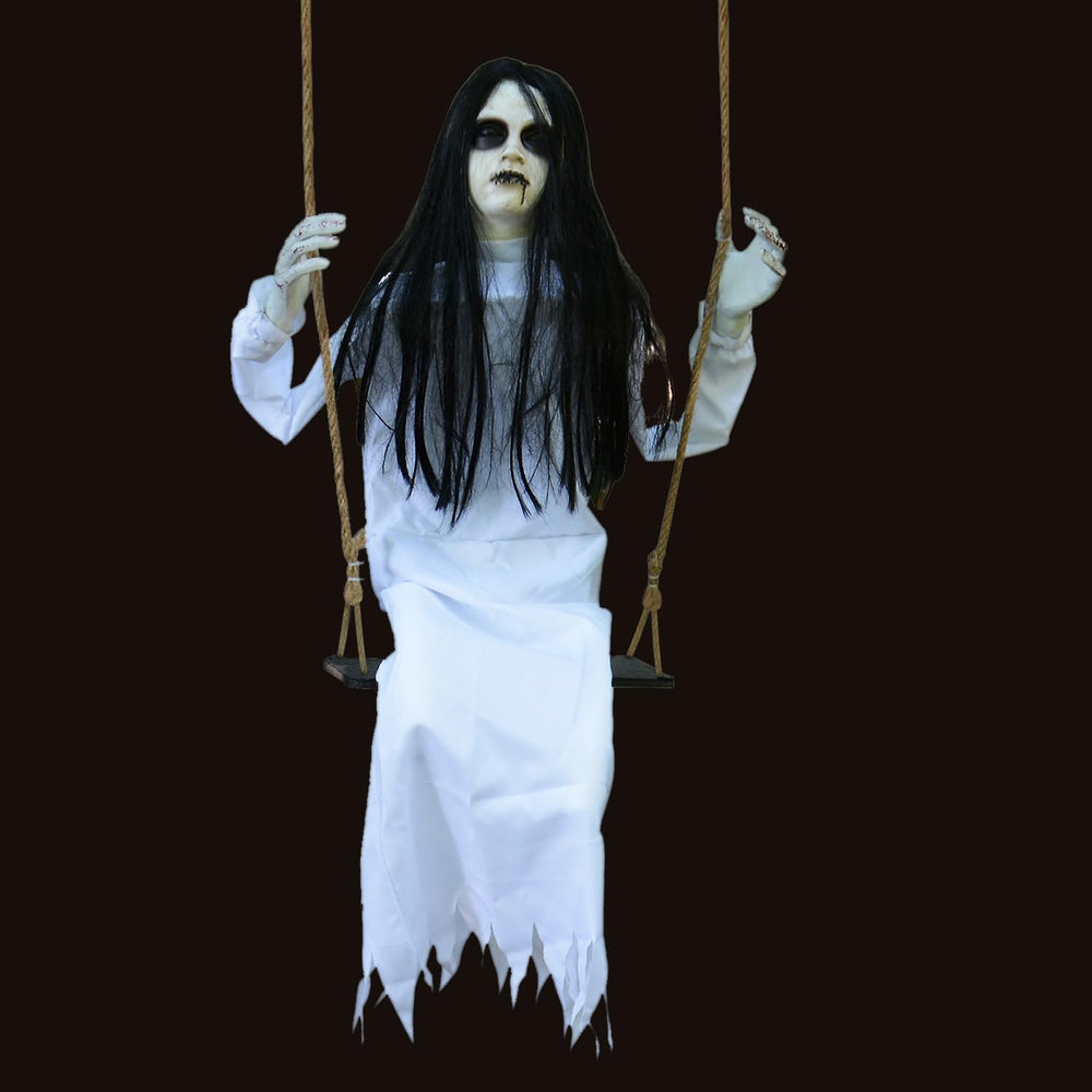 PARTYGEARS Halloween Decorations Props Hanging Swinging Girl with Creepy Expr...