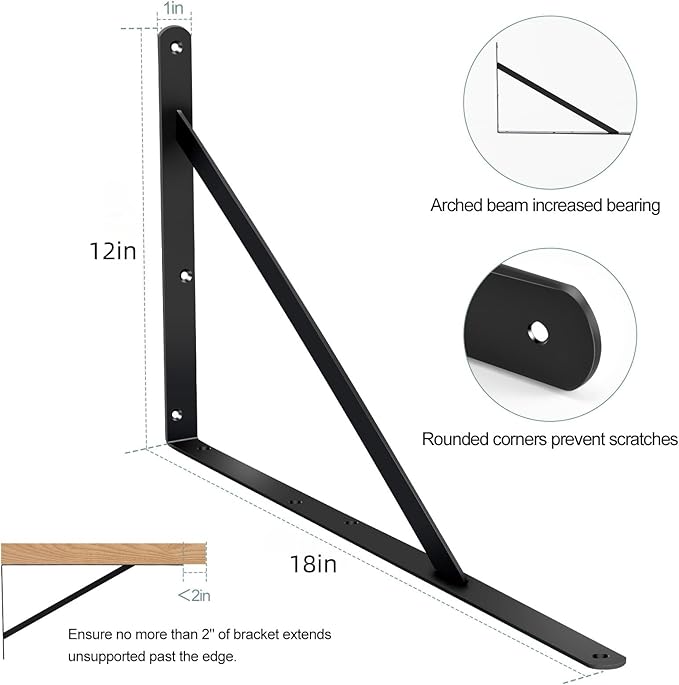 20 Pack L18 x H 12" Black Heavy Duty Shelf Brackets