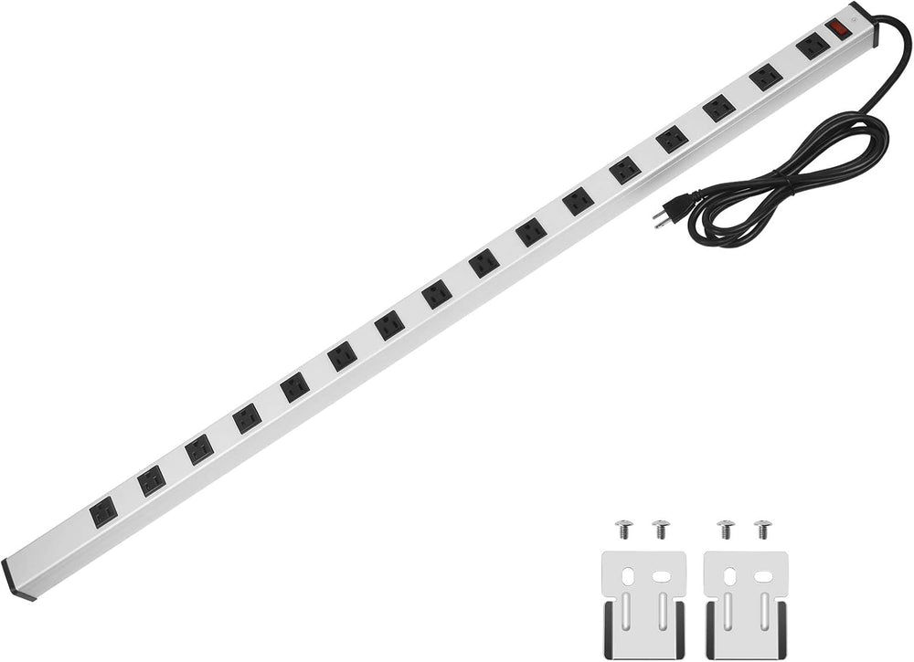 Long Heavy Duty Power Strip, 16 Outlet Large Metal Power Strip, Garage Workshop