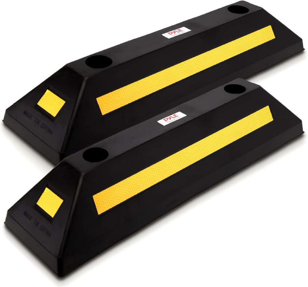 Pyle 2-Pack Heavy Duty Rubber Wheel Stops for Garage Parking – Durable, High-...