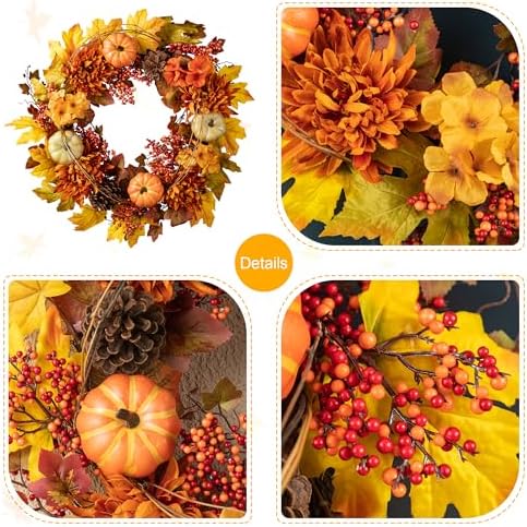 Glitzhome 24 inch Artificial Fall Wreath Decor, Autumn Maple Leaf Wreath for ...