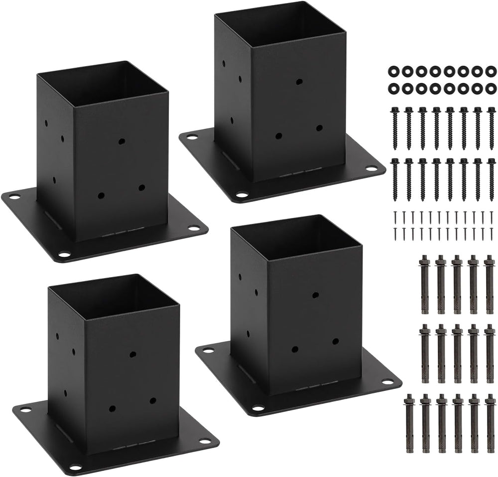 4x4 Deck Post Base Bolt Down Anchor for Concrete (Black, Set 4)