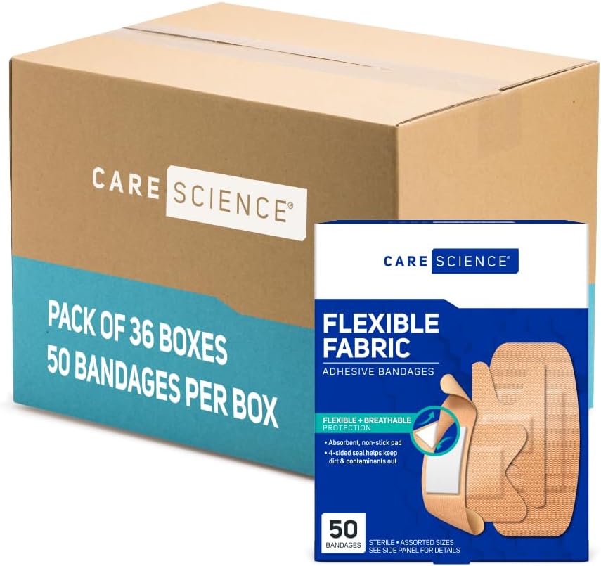 Care Science Fabric Adhesive Bandages, Assorted Sizes, 50 ct (Pack of 36)