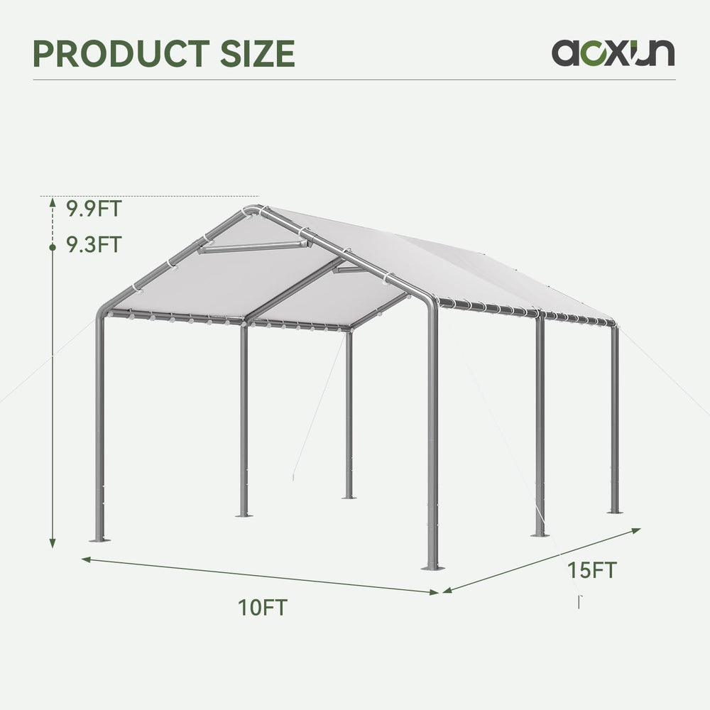 Aoxun 10x15 Carport Heavy Duty Carport Potable Car Canopy Garage, White
