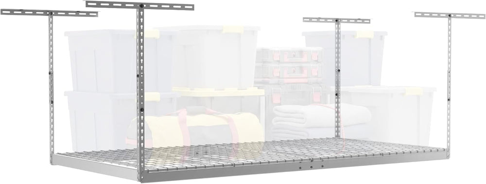 SafeRacks White 4x8 Overhead Storage Rack w/ 5-pc Hook Pack (24”-45" Drop)