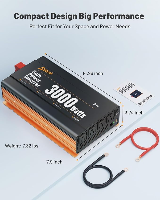 Ampeak 3000W Power Inverter, Inverter 12V to 110V Modified Sine Wave, High