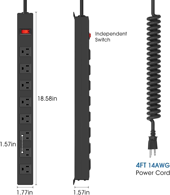 2Pack 8 Outlet Metal Wall Mount Power Strip, Mountable Outlet