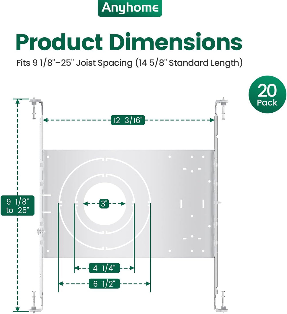 20 Pack New Construction Mounting Plate,Adjusts 9 1/8"-25" Joists