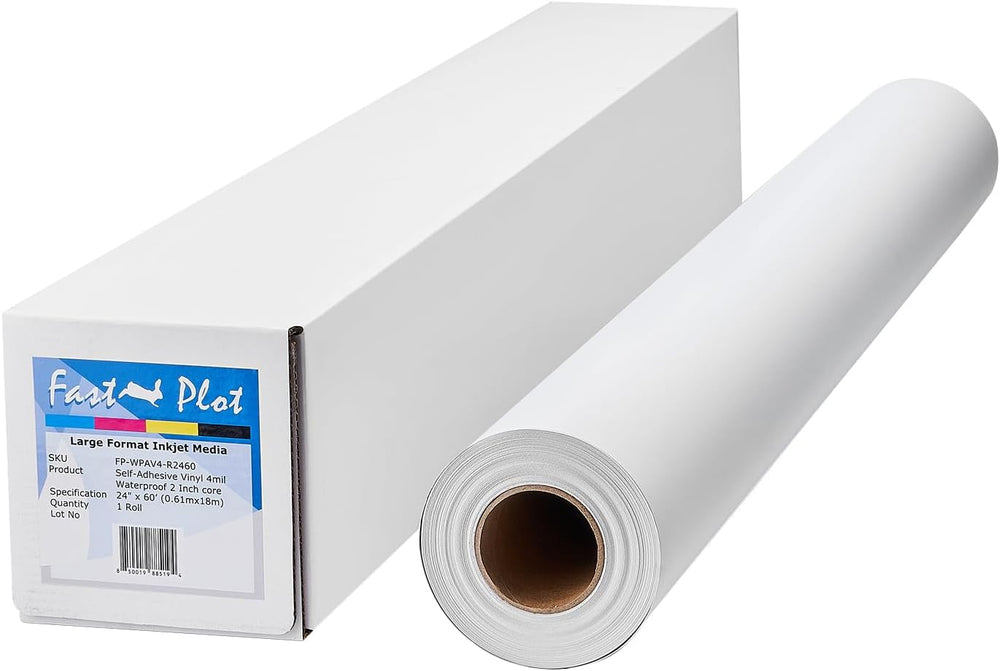 FastPlot Self Adhesive Vinyl - Waterproof 4mil - 24inch x 60ft Roll - 2inch core