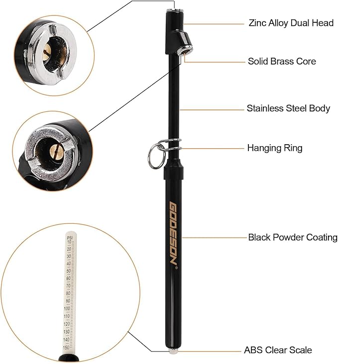 GODESON Dual Head Tire Pressure Gauge, Heavy Duty Pencil Tire Gauge Range (Pa...