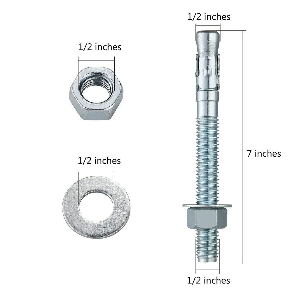 Wensilon 1/2"x7" Wedge Anchors for Concrete, Zinc-Plated, 30 PCS