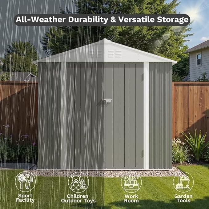 Greesum 8×6FT Outdoor Storage Shed, Metal Patio Storaged Sheds