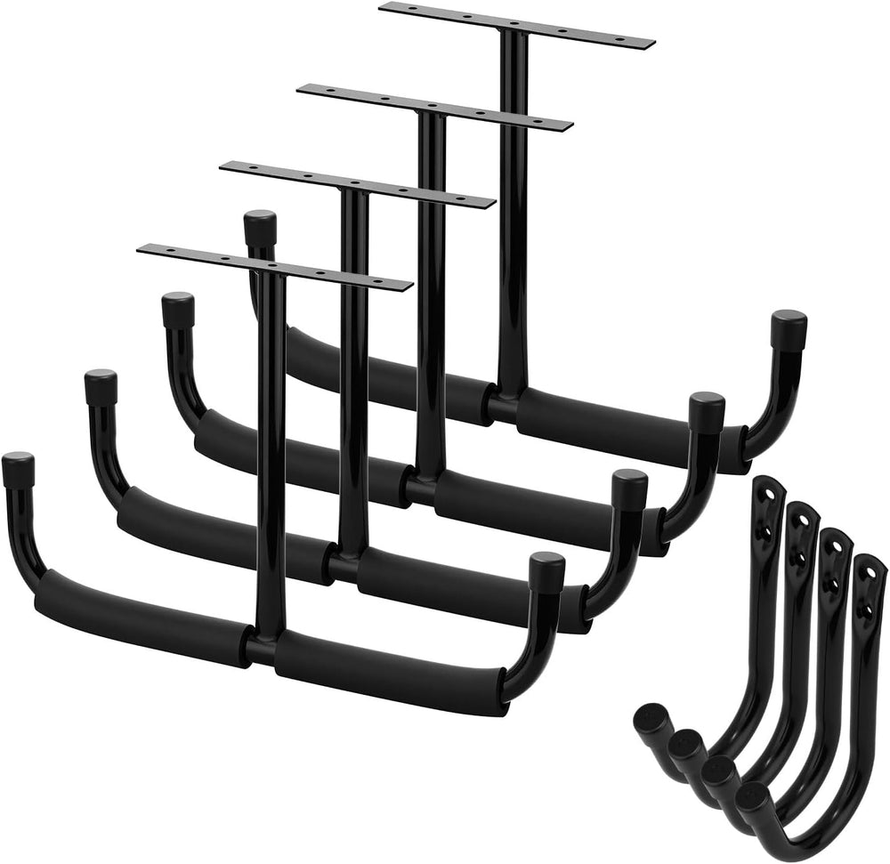 4 Pack Overhead Garage Storage Rack with 4 J Hooks, Heavy Duty Ceiling Mounte...