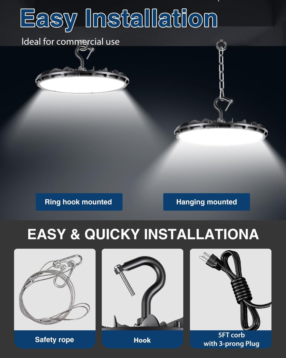100W UFO LED High Bay Light, Aluminum LED Shop Lights with 13000LM