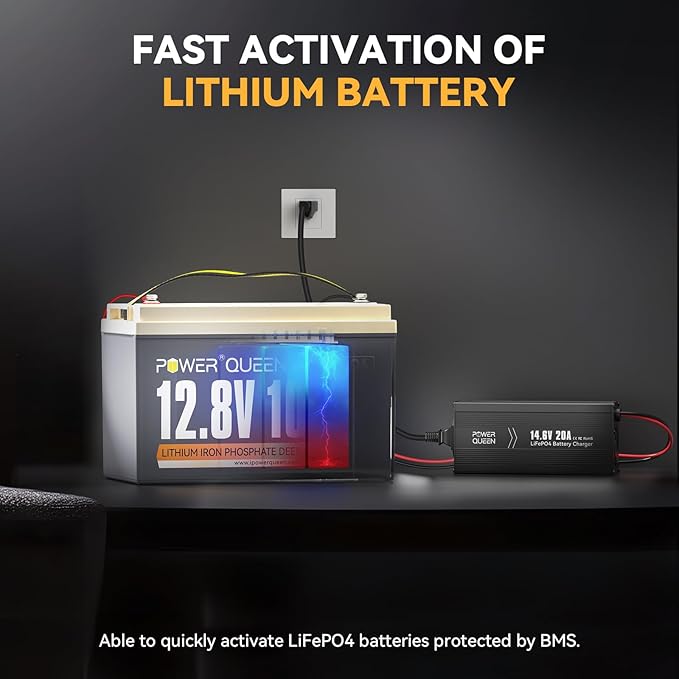 Power Queen 14.6V 20A LiFePO4 Battery Charger, 2-Stage Automatic Smart Battery