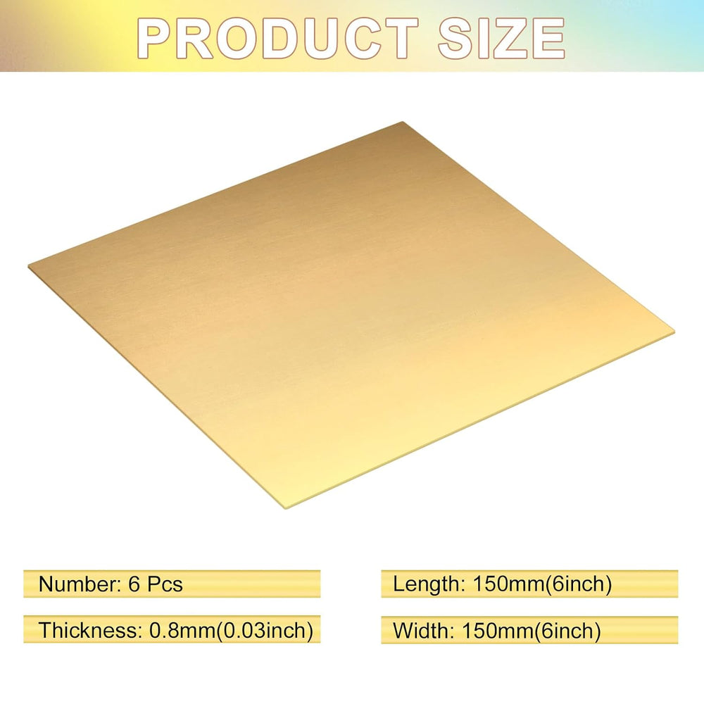 Nuogo 6 Pcs Brass Sheet 6 x 6 Inch 20 Gauge Thickness, 0.8mm