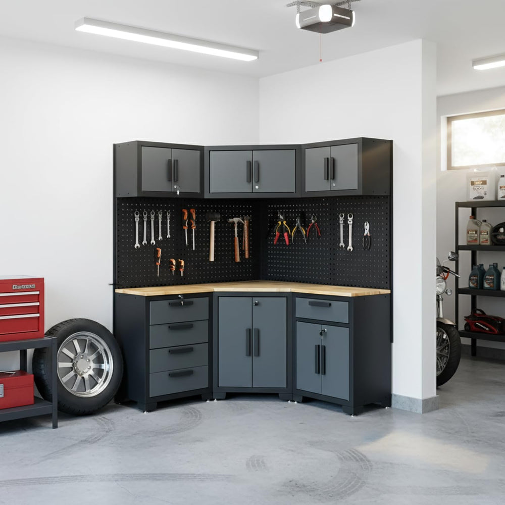 8-Pcs Garage Storage Cabinet System, Black and Grey