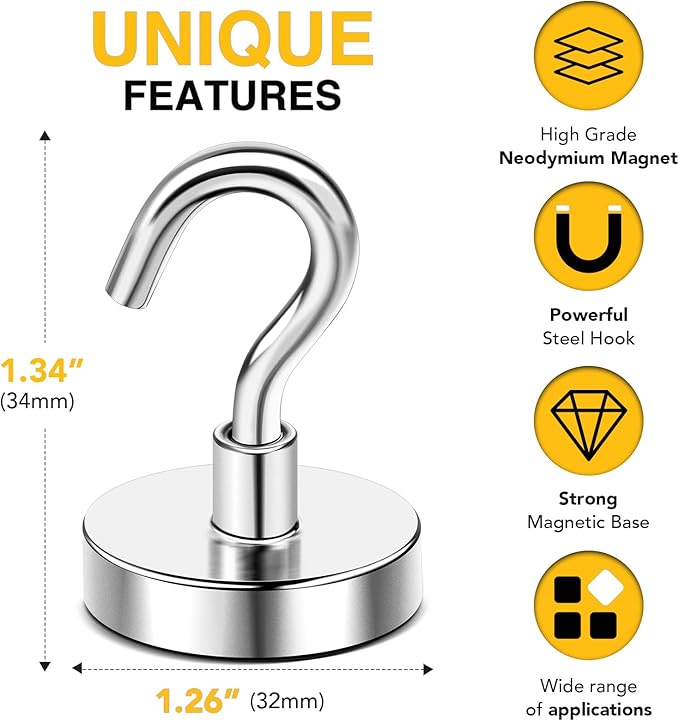 DIYMAG Magnetic Hooks, 118 LB Heavy Duty Strong Magnet (20pcs)