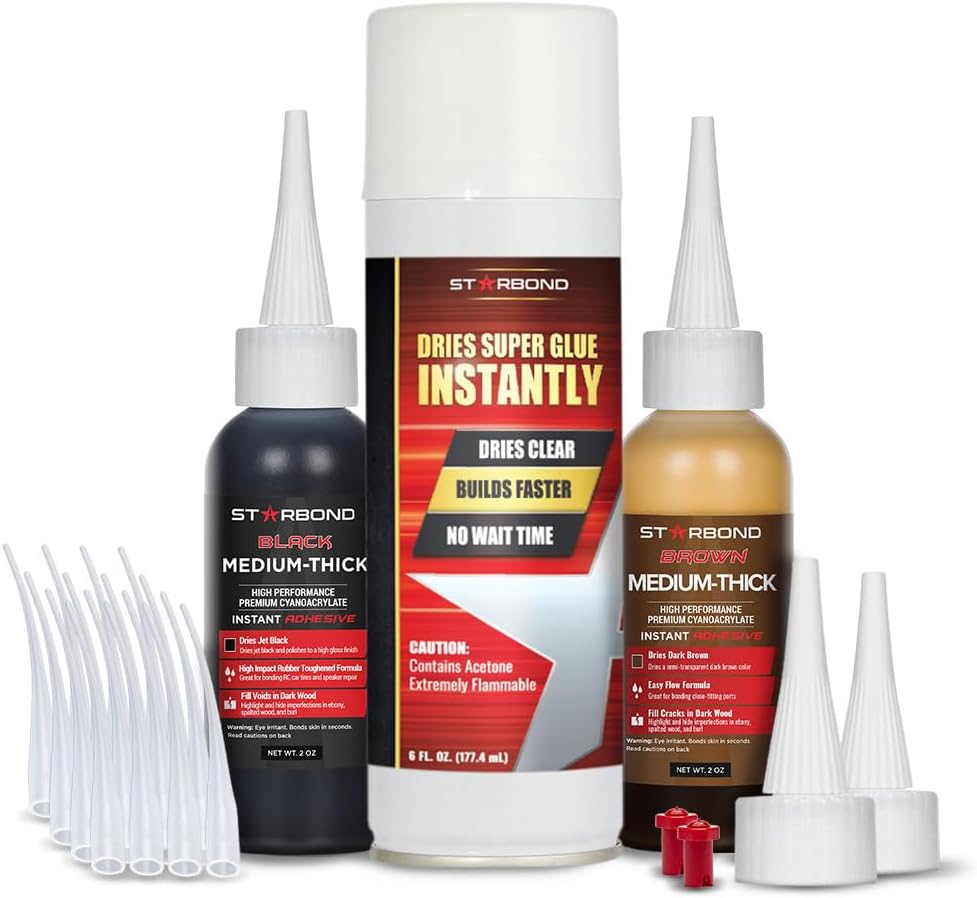 STARBOND Knot Filler System – 2 oz Black and 2 oz Brown Medium-Thick CA Glue ...