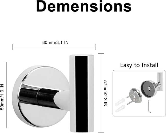 NearMoon Bath Towel Hooks- SUS 304 Stainless Steel Robe Hook Holder, Heavy Du...