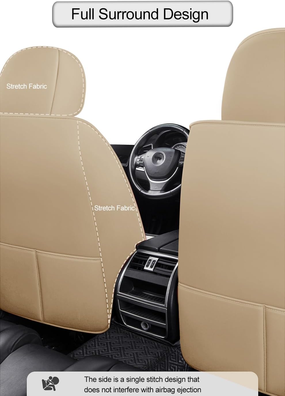 Cute Bunny Seat Cover 5 Set with Waterproof PU Leather for Cars SUV Pick-up T...