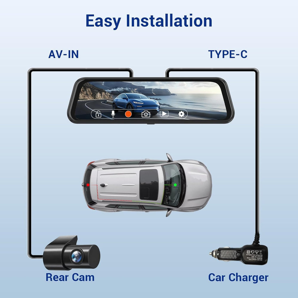 4K Rear View Mirror Camera, 10" Mirror Dash Cam Front and Rear