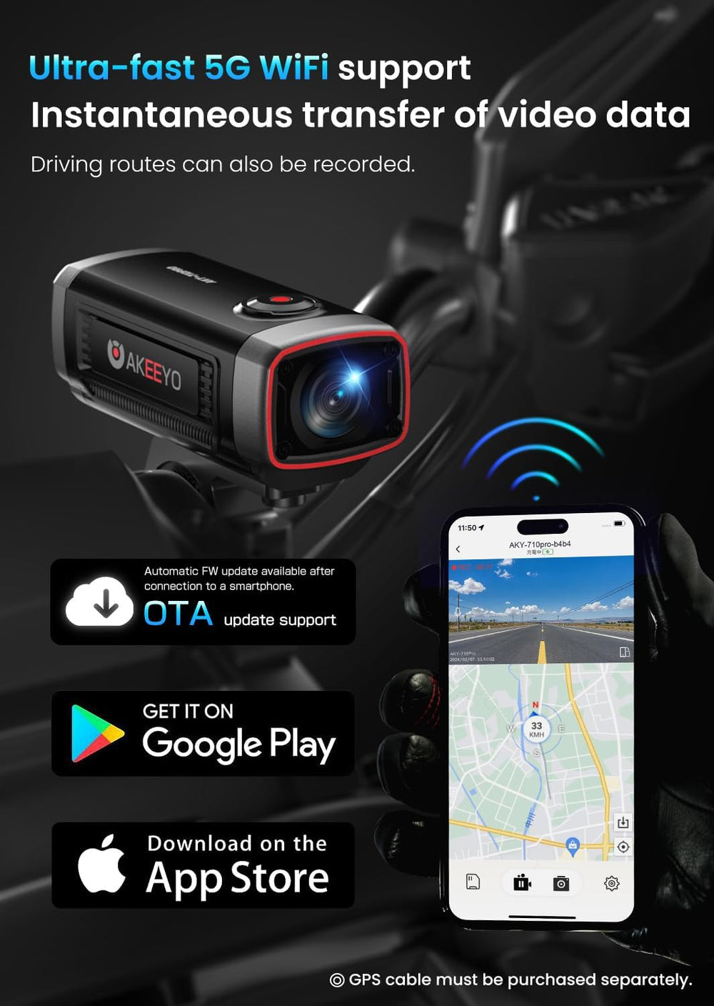 AKEEYO 710Pro EIS Motorcycle Camera with 2K 60FPS, 4K 30FPS 8MP WiFi Dash Cam...