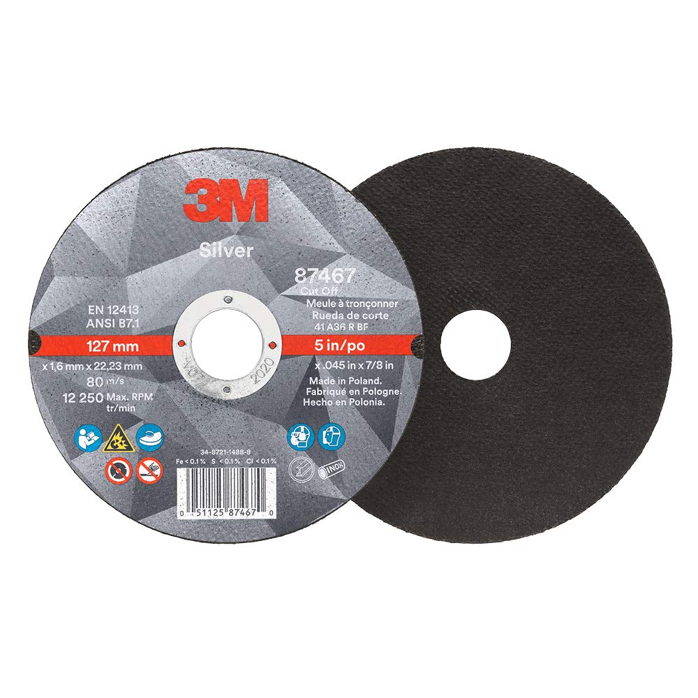 3M Silver Cut-Off Wheel, 87467, 36+, T1, 5 in x 0.045 in x 7/8 in