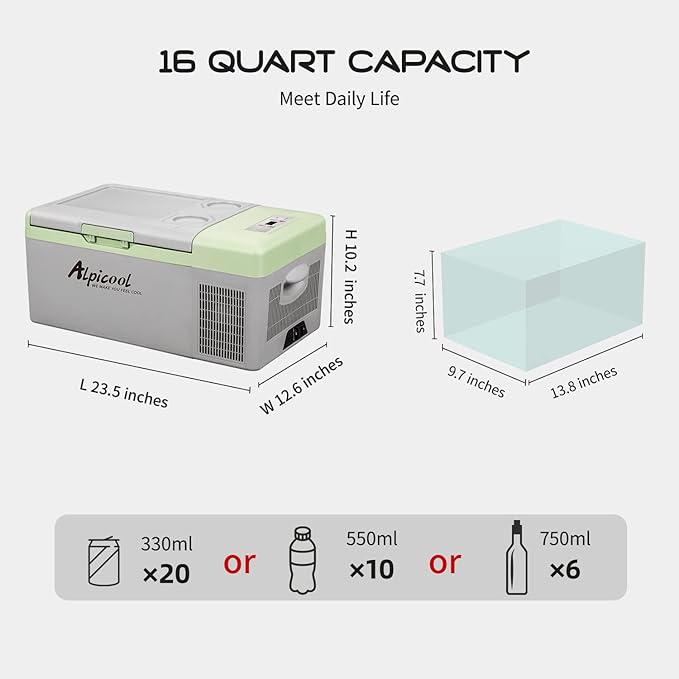 Alpicool Y16T Portable Fridge 12 Volt Car Refrigerator 16 Quart Freezer