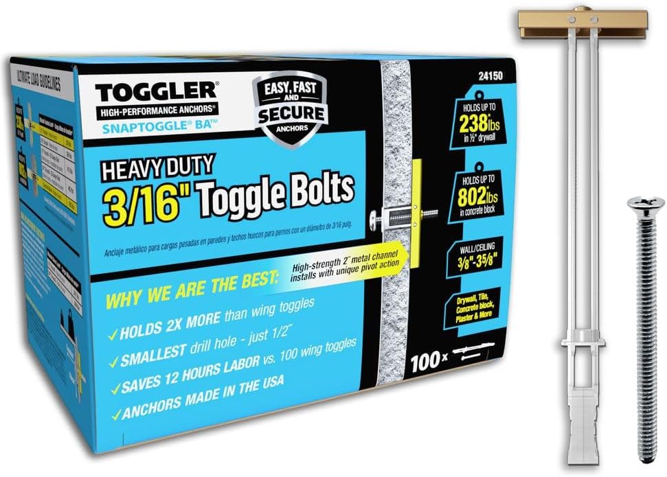 TOGGLER SNAPTOGGLE Toggle Bolt 3/16-24 UNC, 100 Pack, Flat Head