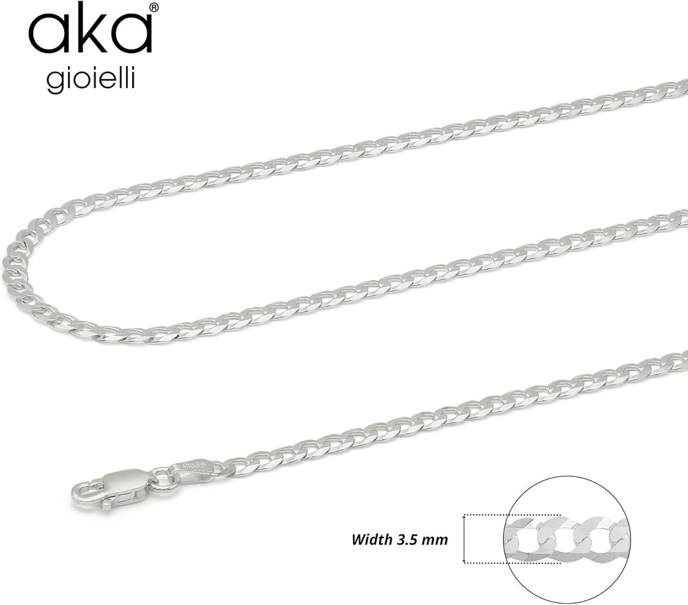 Aka Gioielli - Italian 925 Sterling Silver 3.5mm Curb Cuban Link Chain - Soli...