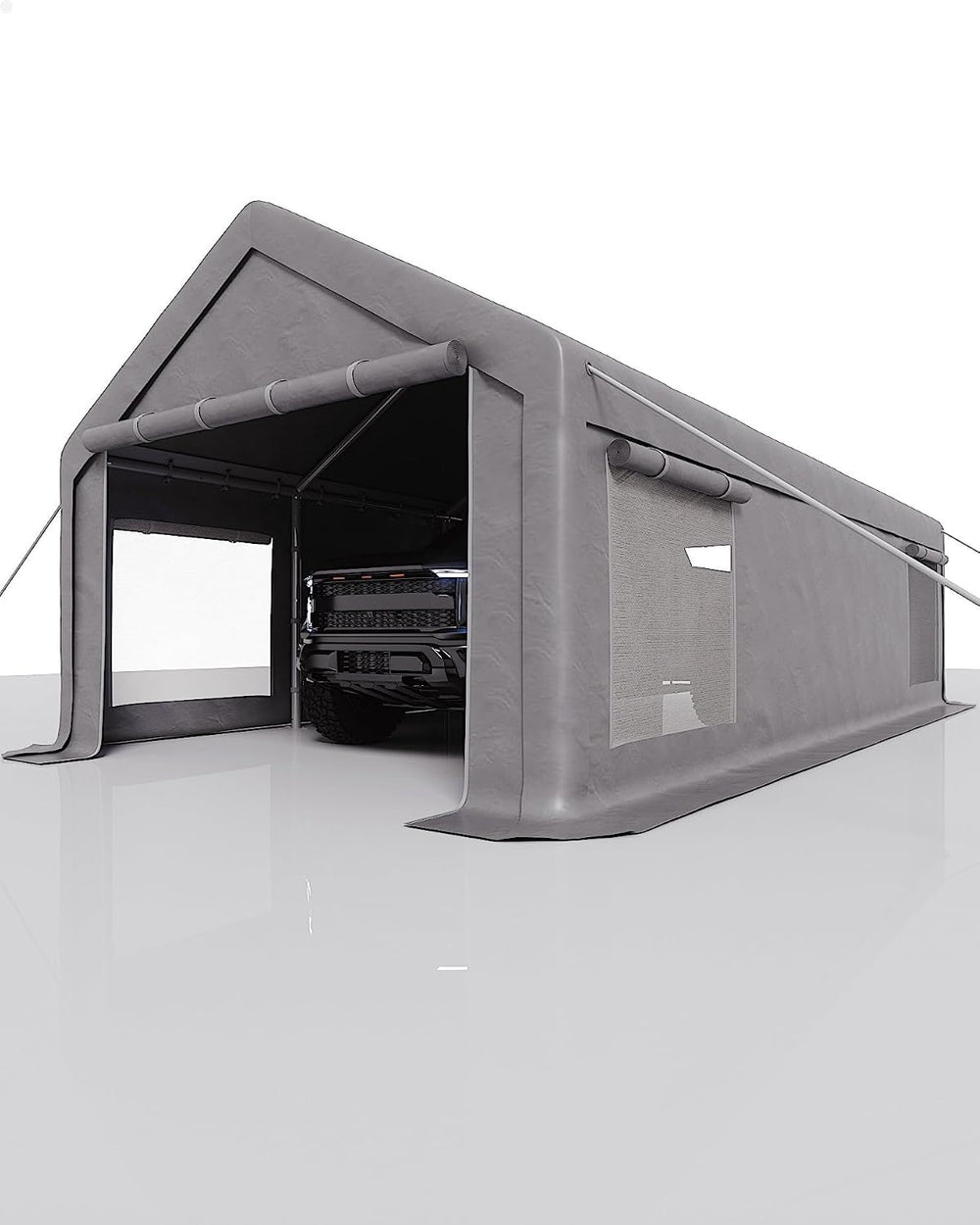 13x25 Ft Carport with 10 Sandbags, Car Port with 220g PE Tarp, 2 Roll-Up Door...