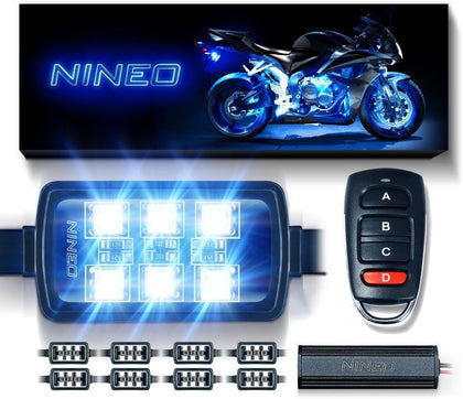 NINEO 8PCS Motorcycle LED Underglow Kit, Multicolor & Multimode W/Red Brake