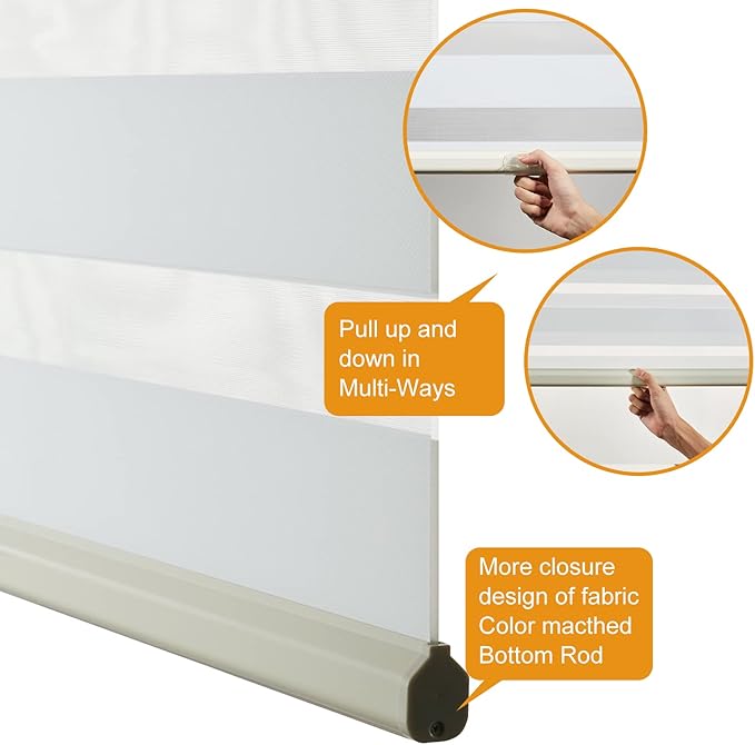Persilux Cordless Zebra Blinds for Windows Free-Stop Roller Windows Shades Dual