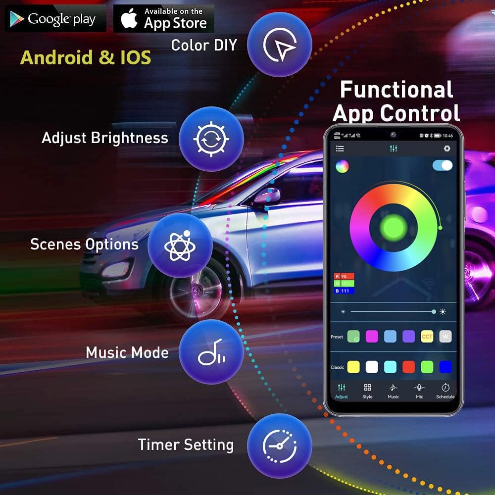 Yielinth Underglow Kit, RGB-IC Under Car Lights With Dream Color Dancing Chas...