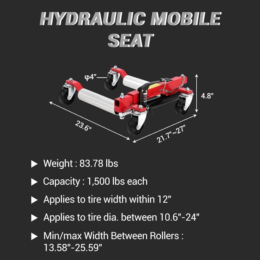 Hydraulic Car Wheel Dolly 1500LBS Set of 2, Heavy Duty Steel Rollers with Rat...