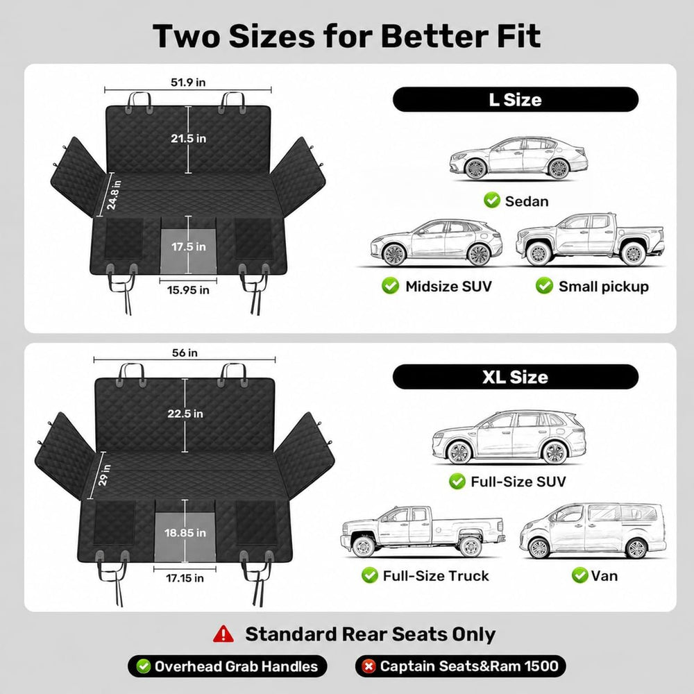 Zanch Dog Car Seat Cover, Standard Hard Bottom Seat Extender, Black