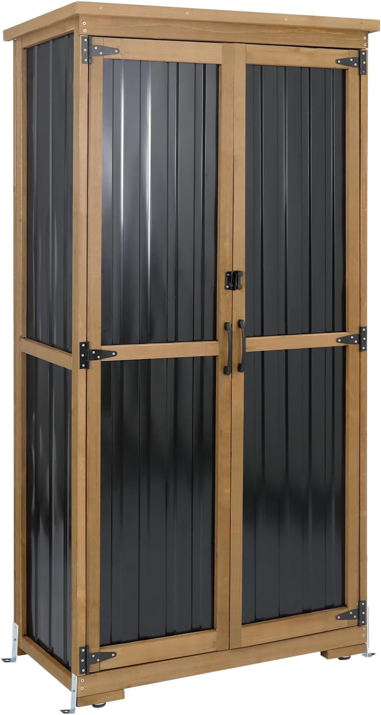 Outdoor Storage Cabinet with Shelves, Weatherproof Tool Shed for Patio