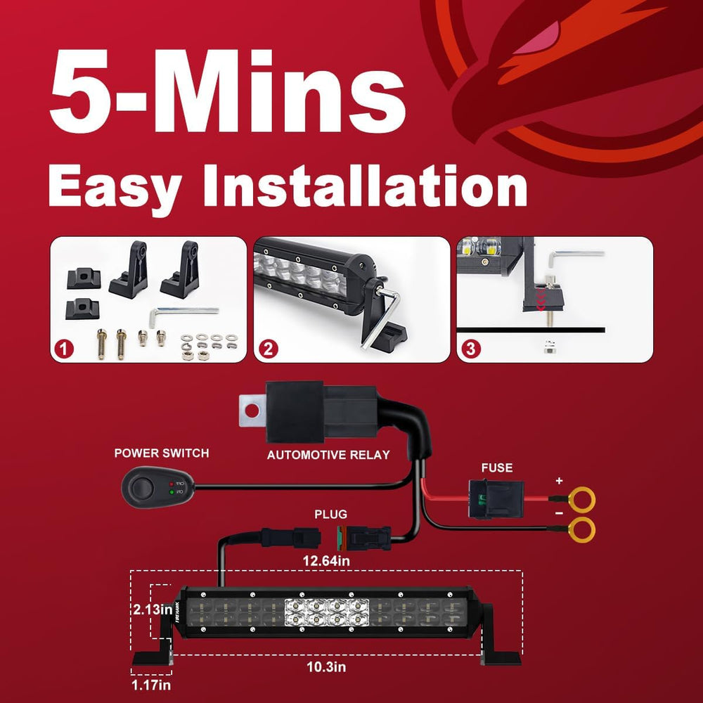 Firehawk LED Light Bar 10 Inch 35,000LM, 2026 New Japanese L-A-B Chips, Spot ...