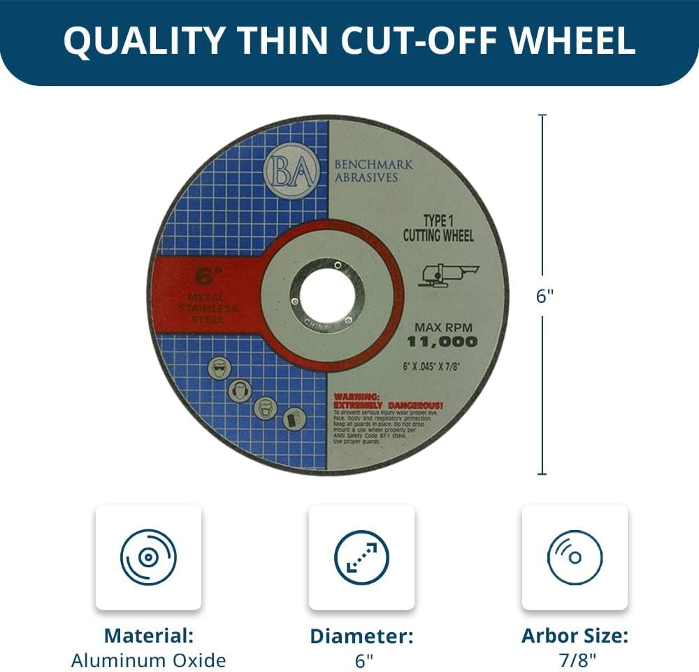 Benchmark Abrasives Aluminum Oxide Thin Type 1 Cut Off Wheels for Metal and S...