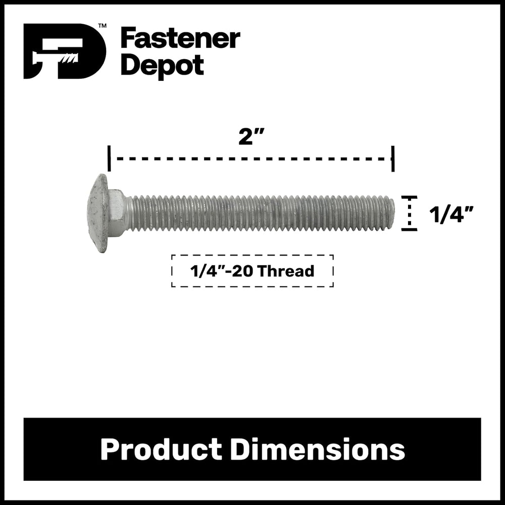 1/4"-20 x 2 (100 Pack) Galvanized Carriage Bolt Kit Grade 307A, Includes...