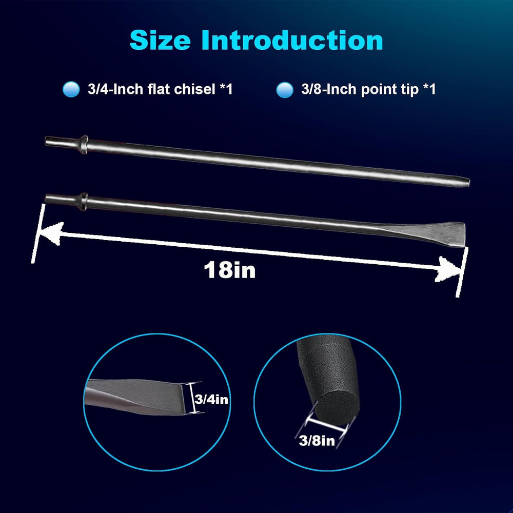 Pneumatic Taper Punch and Air Cold Chisel Set, 3/8" x 18" Point Tip...