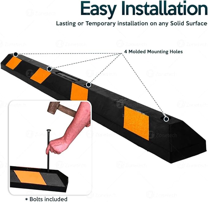 ZONETECH Large Heavy Duty Rubber Parking Curb – 72” Premium Quality Auto Gara...