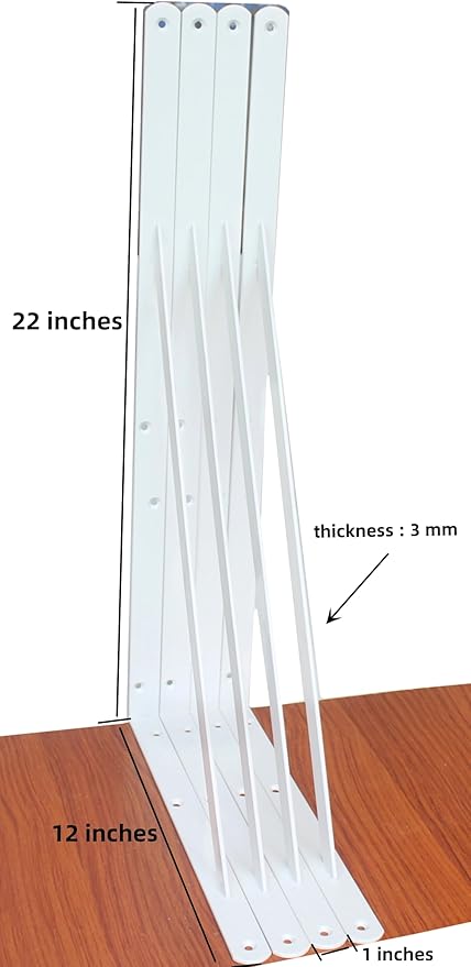 8 Pack L22 x H 12" White Heavy Duty Shelf Brackets