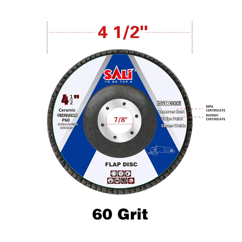 Sali 20 Pack Ceramic Flap Disc 60 Grit 4.5" x 7/8 Inch Sanding Disc Beve...