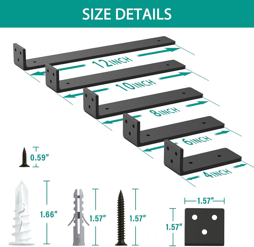 Goovilla Floating Shelf Brackets 10 Inch for 2×4" Wood Stud, 4 Pack, Black