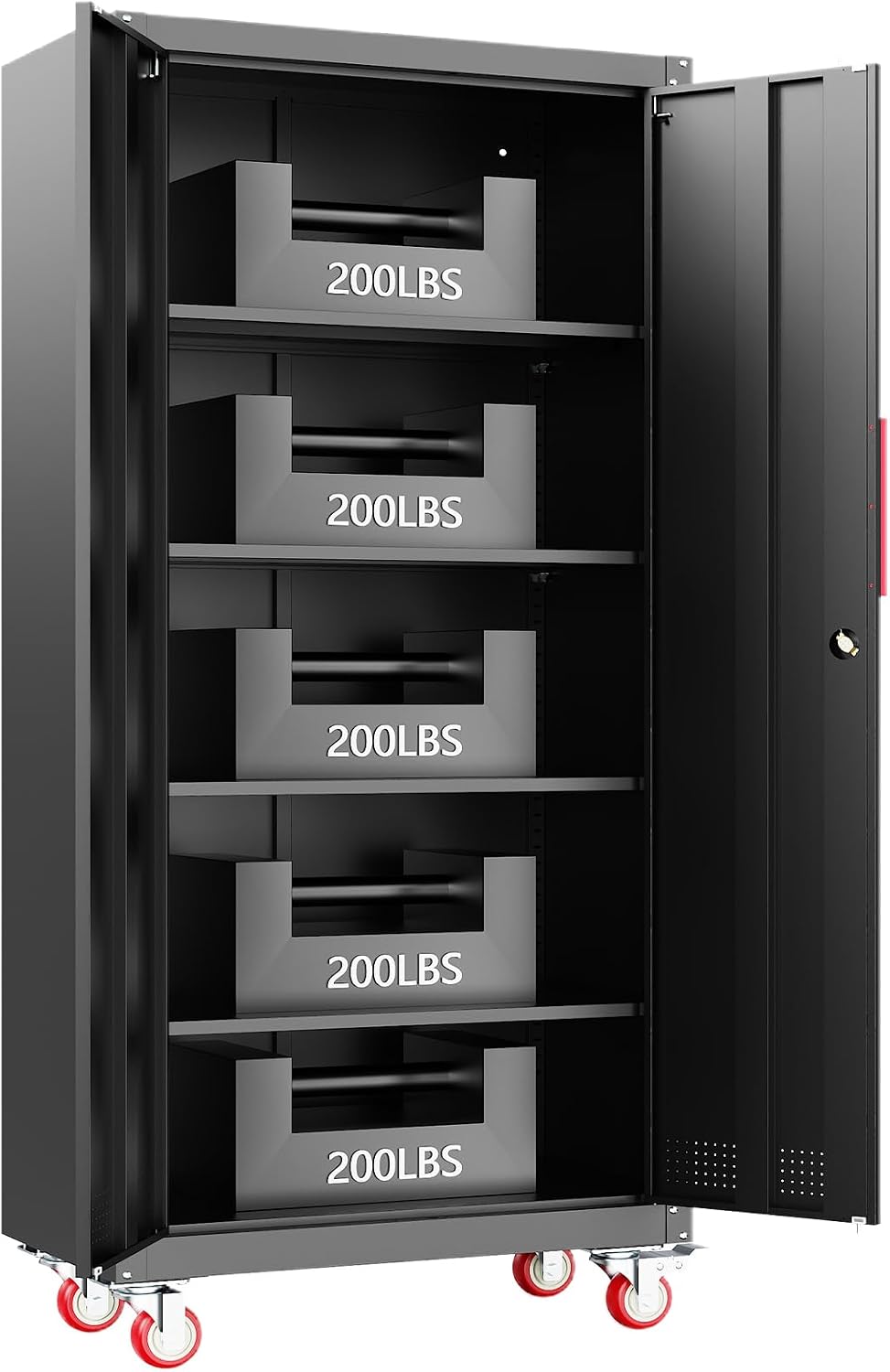 71"Tall Metal Garage Storage Cabinet with Wheels and Locking Doors