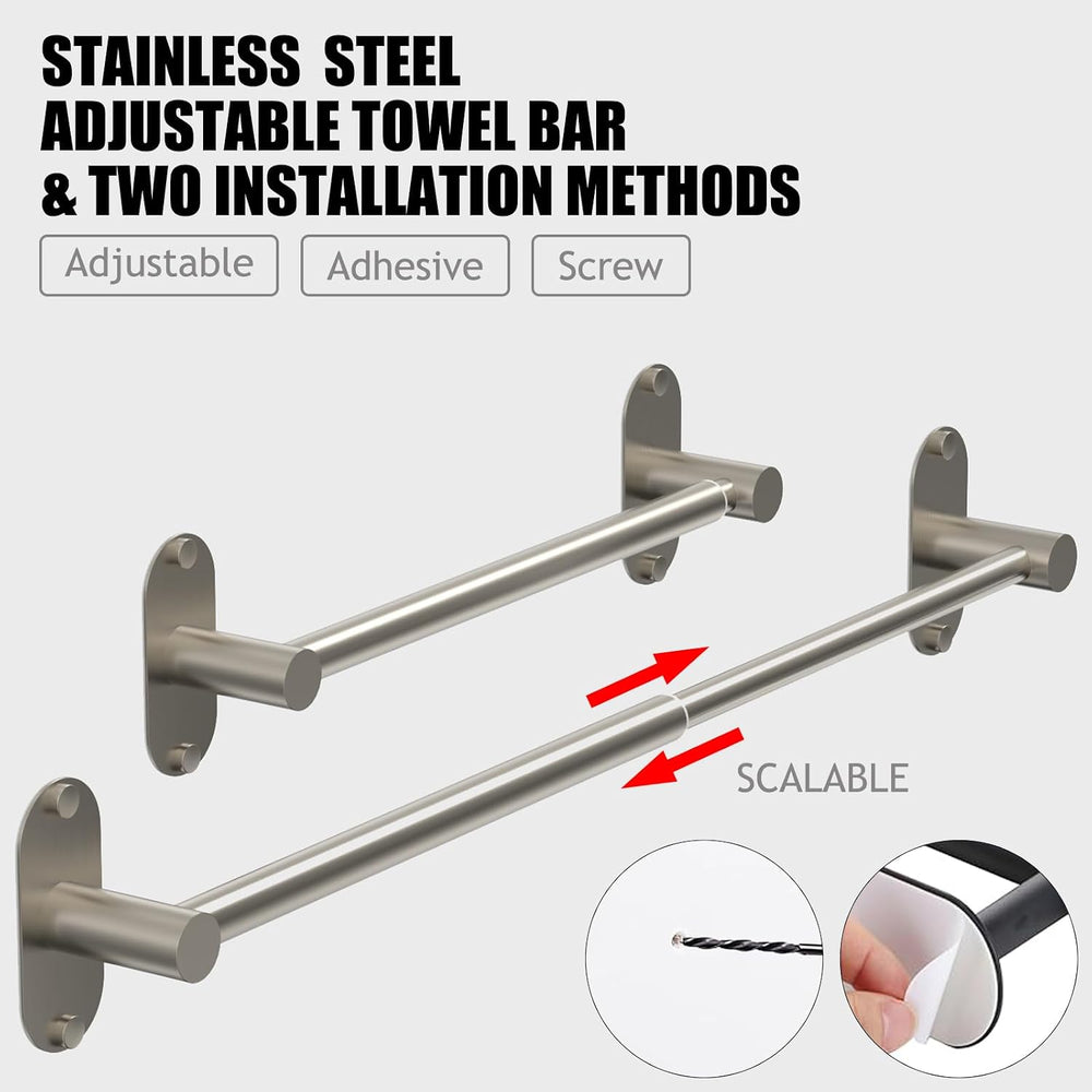 Towel Bar, Adhesive or Drill Wall Mount, Brushed Nickel, 2 Pack