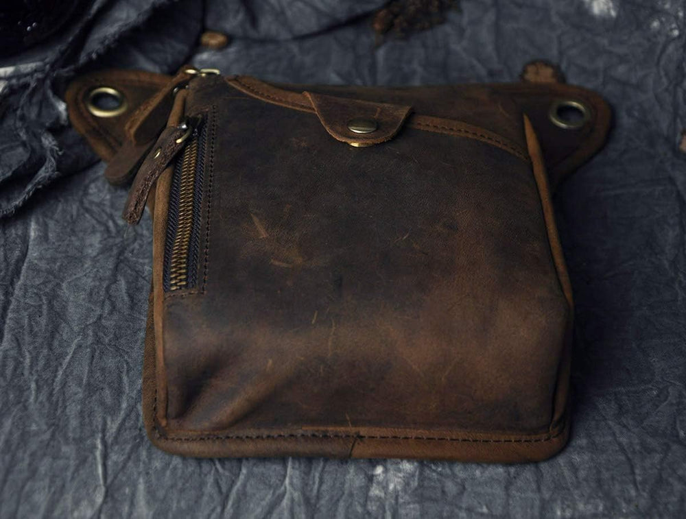 Le'aokuu Mens Genuine Leather Outdoor Sporting Hicking Waist Hip Pack Mes...