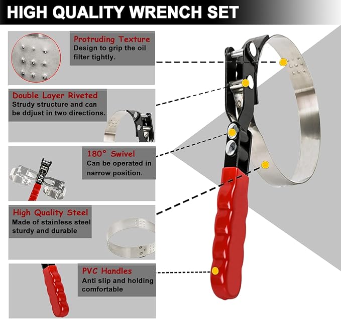 9pcs Oil Filter Wrench Set, Adjustable Oil Filter Removal Tool From 1-3/4&quo...